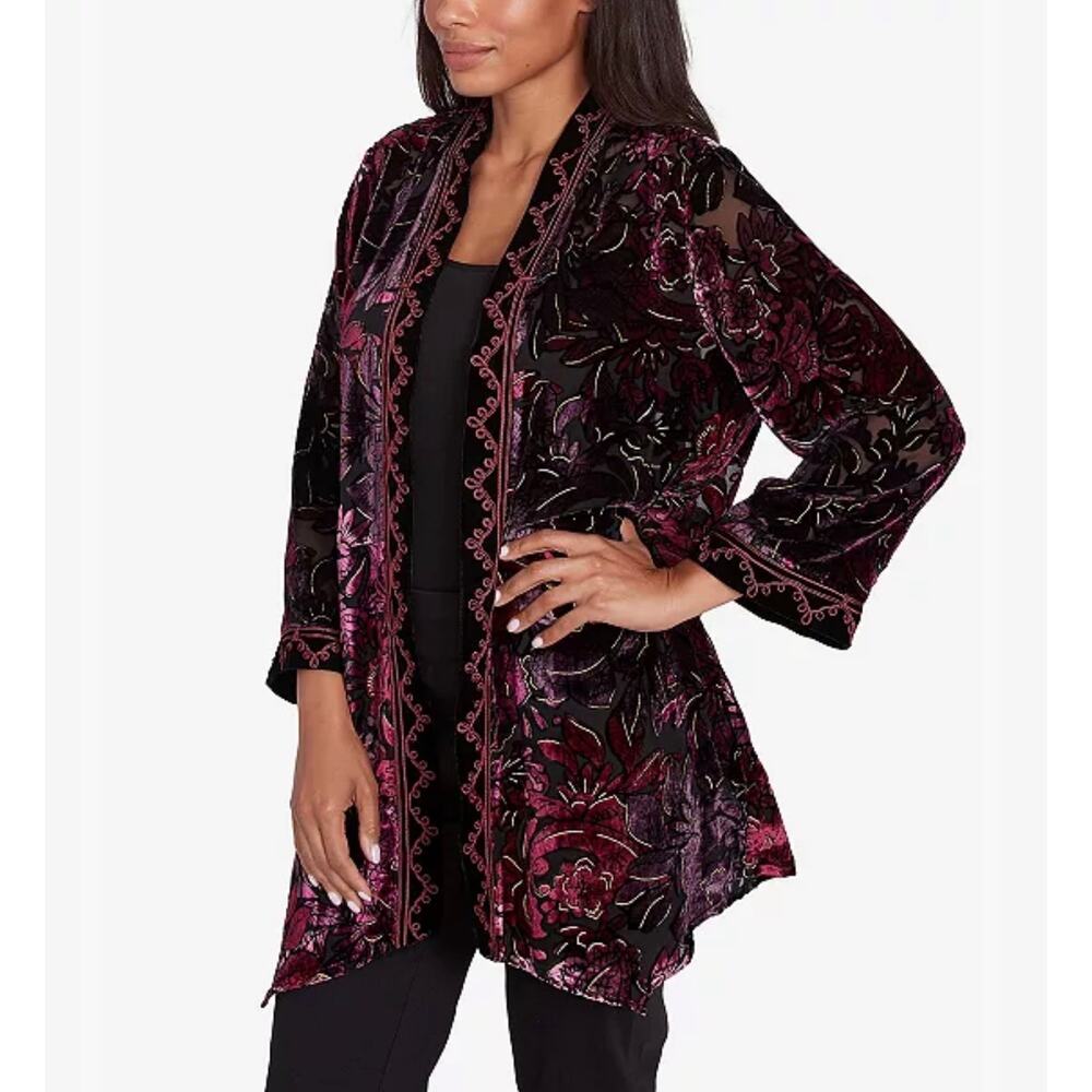 Ruby Rd Velvet Burnout Embroidered Open Front Cardigan Jacket Whimsigoth Boho 2X